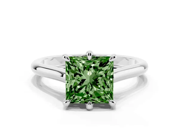 Fancy Green Princess Cut Solitaire Engagement Ring with Six-Prong Setting and Classic Band Platinum