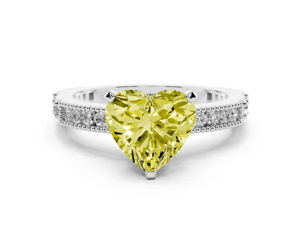 Fancy Yellow Heart Cut Solitaire with Pavé Band and Four-Prong Setting White gold