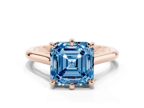 Fancy Blue Asscher Cut Solitaire Engagement Ring with Six-Prong Setting and Classic Band Rose gold