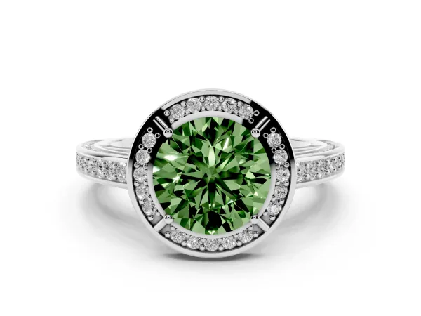 Fancy Green Round Cut Cut Halo Pave Split Shank Prong Setting Ring Platinum