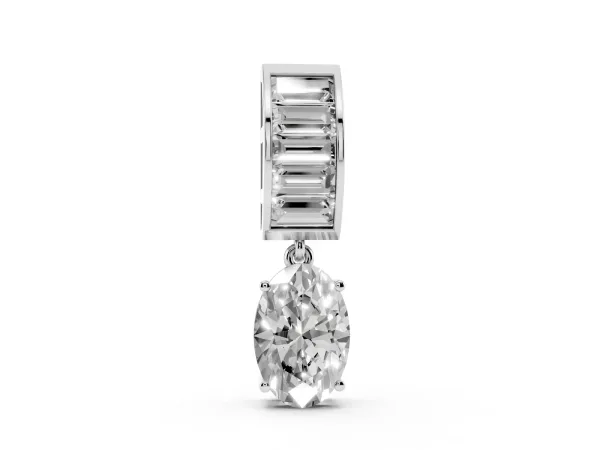 Oval and Baguette Diamond Drop Pendant White gold