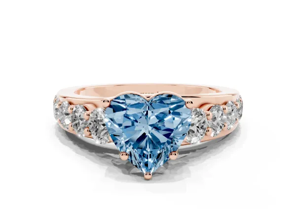 Fancy Blue Heart Cut Diamond Engagement Ring with Pavé Band and Four-Prong Setting Rose gold