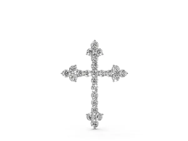Round Diamond Cluster Cross Pendant with Prong Setting Silver