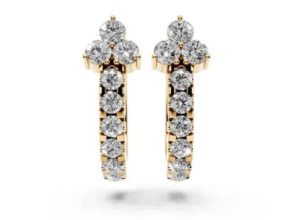Round Cut Diamond Pavé Huggie Hoop Earrings Yellow gold