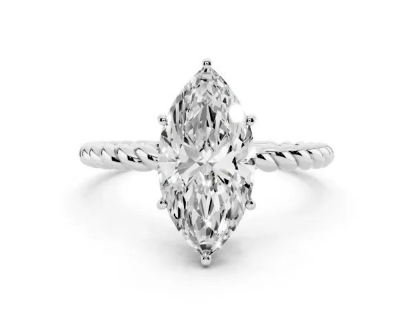 Marquise Cut Solitaire Twisted Band 4-Prong Ring White gold