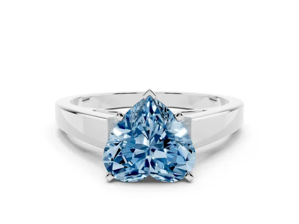 Fancy Blue Heart Cut Solitaire Engagement Ring with Four-Prong Setting and Tapered Band Platinum