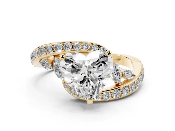 Heart Cut Solitaire with Pavé Twist Band and Four-Prong Setting Yellow gold