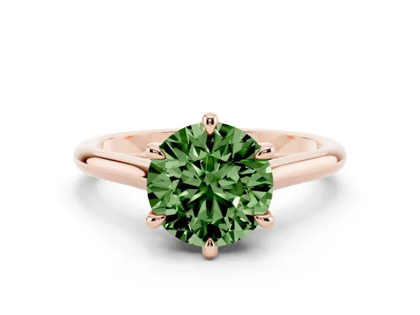 Fancy Green Round Cut Solitaire Engagement Ring with Six-Prong Setting and Classic Band Rose gold