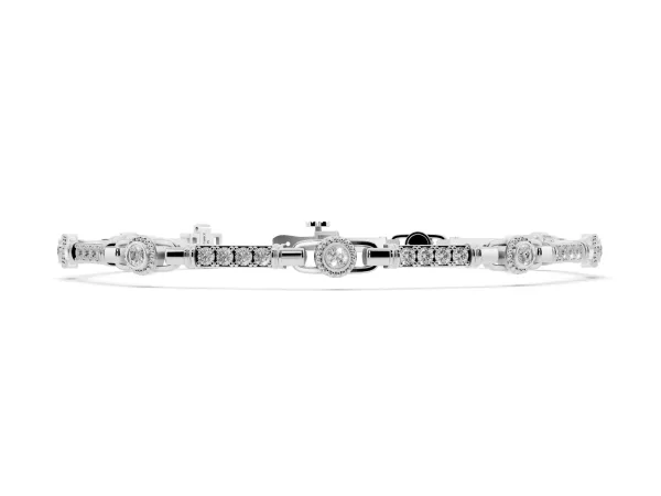 Round Bezel-Set Diamond Tennis Bracelet with Pave Band Silver