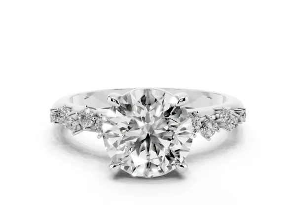 Round Cut Cut Diamond Vine Band with Four-Prong Setting White gold
