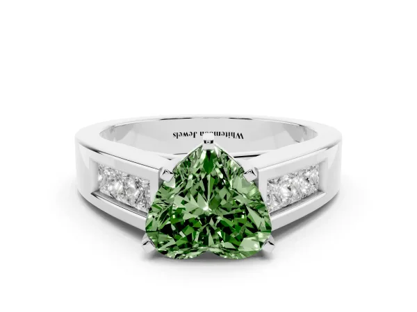 Fancy Green Heart Cut Cut Channel Set Solitaire Ring with Four-Prong Setting White gold
