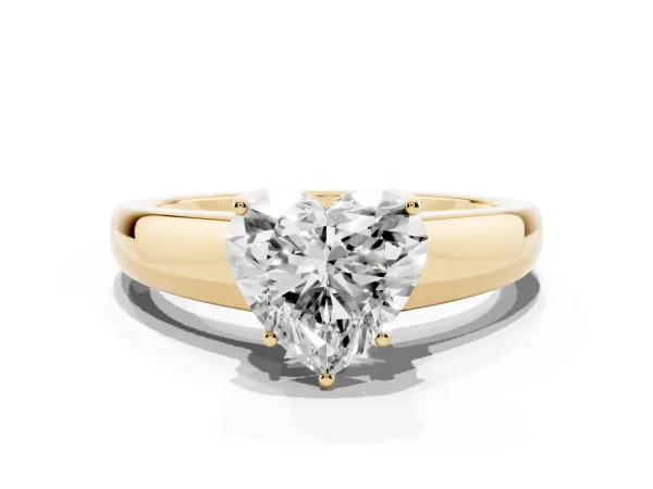 Heart Cut Solitaire Diamond Ring with Tapered Band and Four-Prong Setting Yellow gold