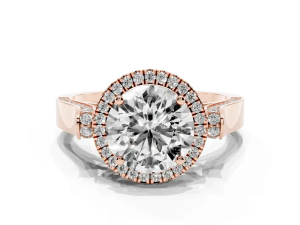 Round Cut Halo Round Diamond Twist Band with Four-Prong Setting Rose gold