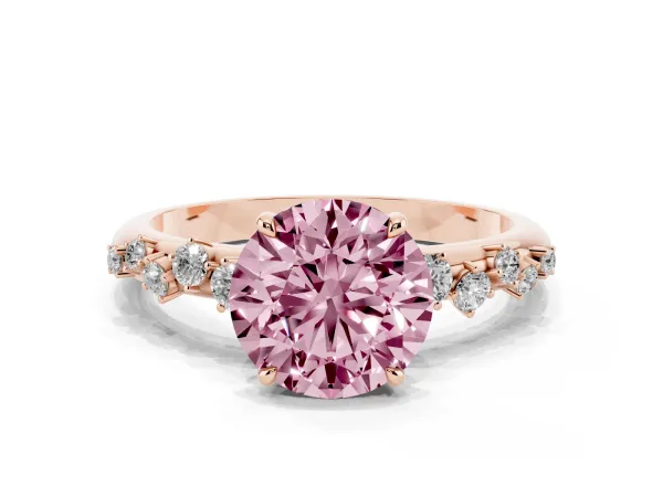 Fancy Pink Round Cut Diamond Cluster Prong-Set Solitaire Ring Rose gold