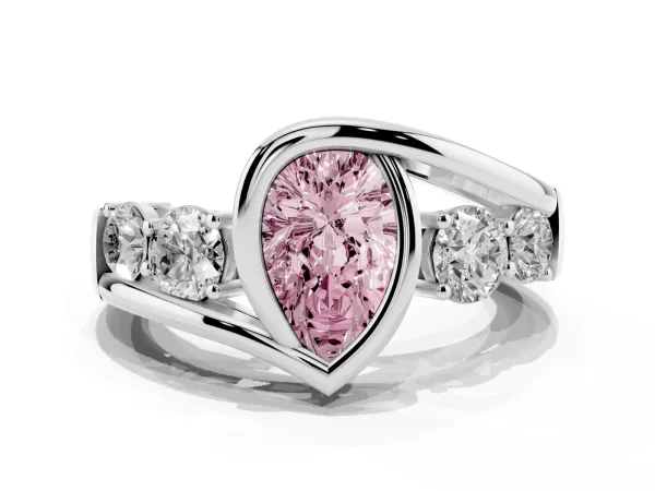 Fancy Pink Bezel Set Pear Cut Diamond Bypass Ring with Round Accents Platinum