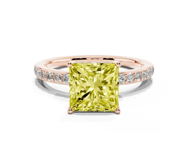 Fancy Yellow Princess Cut Cut Diamond Pavé Band Ring with Four-Prong Setting Rose gold