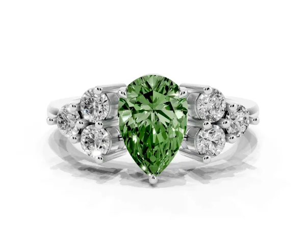 Fancy Green Pear Cut Brilliant Diamond Cluster Accent Solitaire Ring with Prong Setting White gold