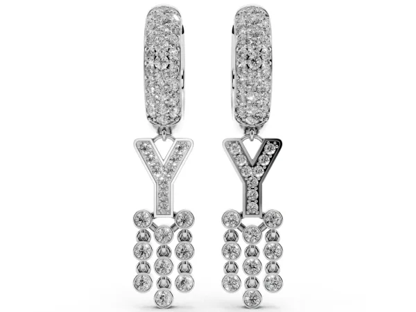 Round Diamond Initial Y Huggie Hoop Earrings Platinum