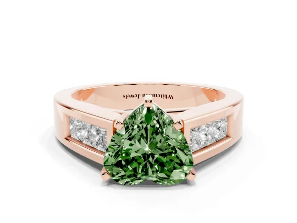Fancy Green Heart Cut Cut Channel Set Solitaire Ring with Four-Prong Setting Rose gold