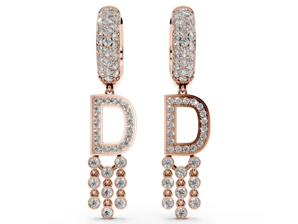 Round Diamond Initial D Huggie Hoop Earrings Rose gold