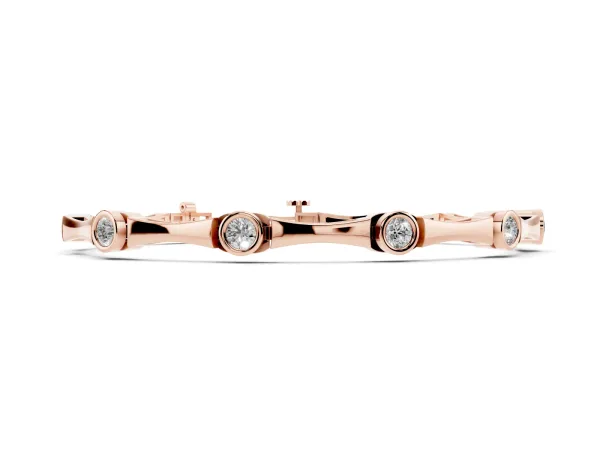 Bezel Set Round Diamond Bamboo Link Bracelet Rose gold