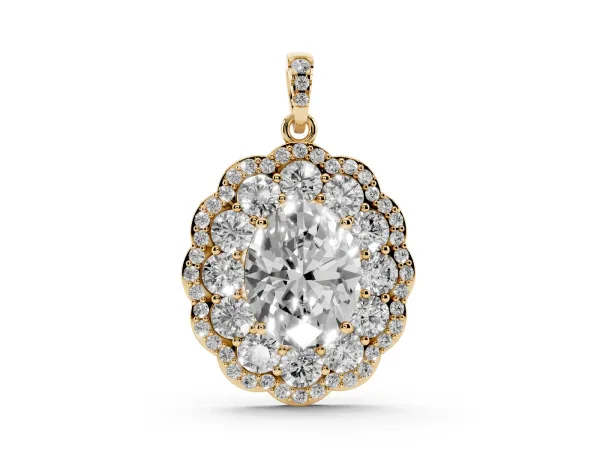 Oval Diamond Floral Halo Pendant with Diamond Accents Yellow gold