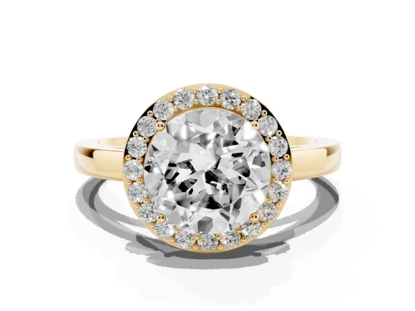 Round Cut Halo Diamond Ring with Solitaire Band and Prong Setting Yellow gold