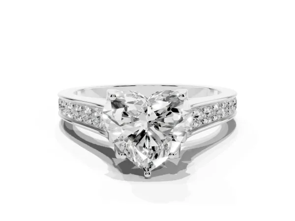 Heart Cut Brilliant Cut Diamond Engagement Ring with Pavé Band and Four-Prong Setting Platinum