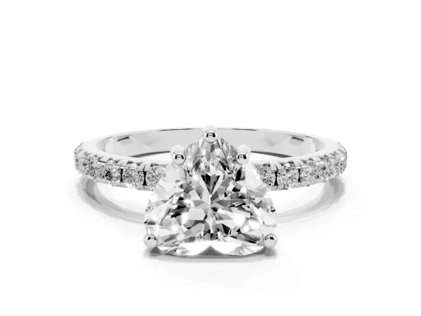 Heart Cut Cut Diamond Solitaire Ring with Micro Pave Band and Four Prong Setting White gold