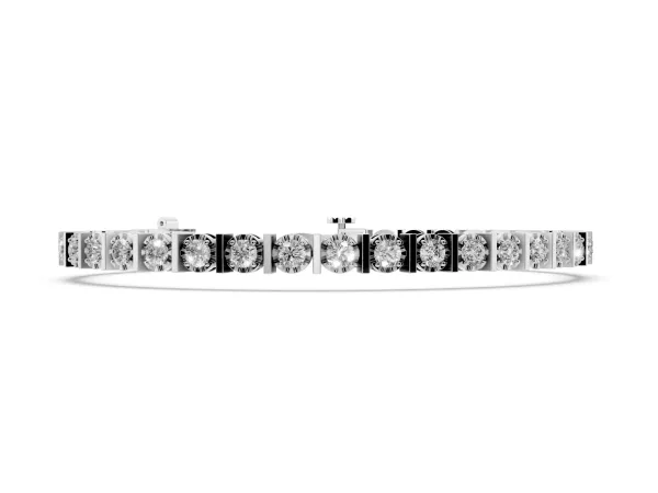 Round Diamond Channel Set Tennis Bracelet with Prong Setting Silver