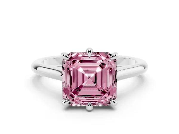 Fancy Pink Asscher Cut Solitaire Engagement Ring with Six-Prong Setting and Classic Band White gold