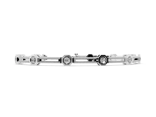 Hexagonal Diamond Tennis Bracelet with Bezel Setting and Rope Band Silver