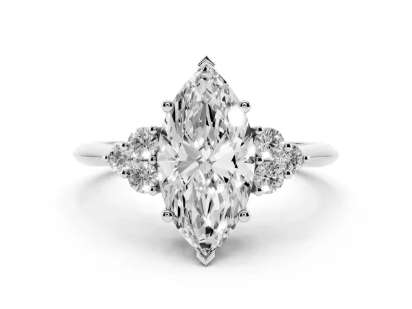 Marquise Cut Cut Diamond Cluster Ring with Solitaire Band and Four-Prong Setting Platinum