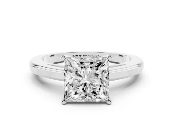 Princess Cut Solitaire Diamond Ring with Four-Prong Setting and Classic Band Platinum