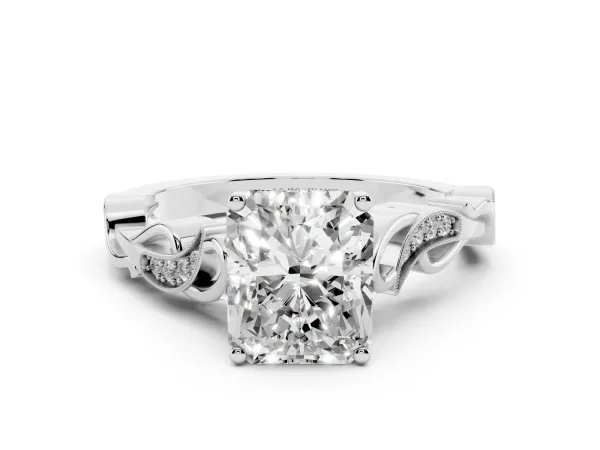 Radiant Cut Solitaire Vine Band with Milgrain Prong Setting Platinum