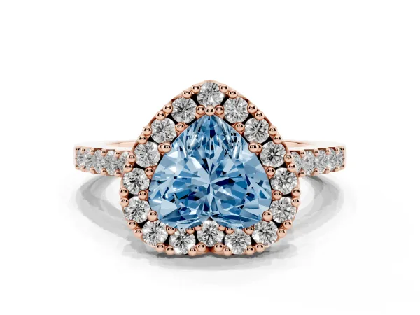 Fancy Blue Heart Cut Halo Diamond Pavé Solitaire Ring Rose gold