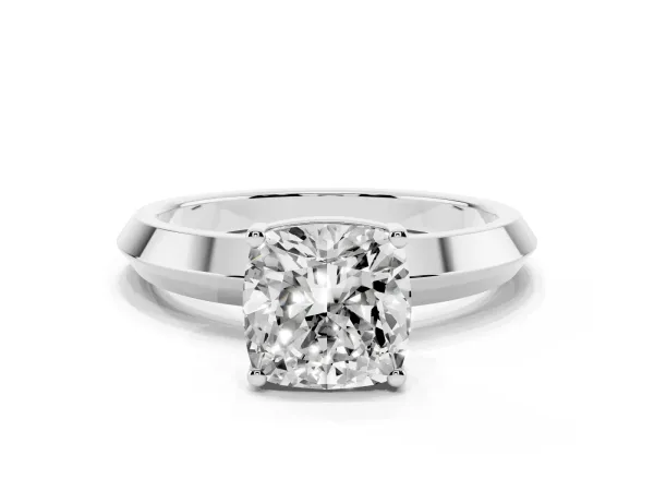 Cushion Cut Cut Solitaire Engagement Ring with Flat Band and Four-Prong Setting White gold