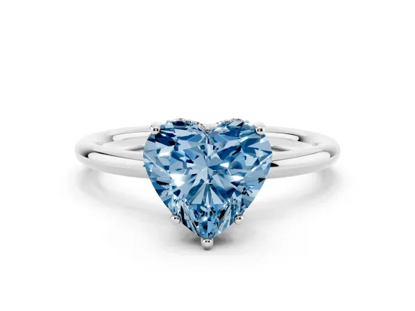 Fancy Blue Heart Cut Solitaire Diamond Ring with a Classic Band and Four-Prong Setting Platinum