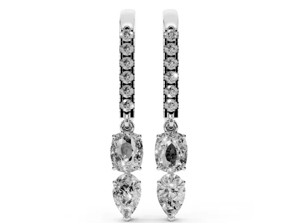 Cushion Cut Diamond Multi-Shape Drop Earrings Platinum