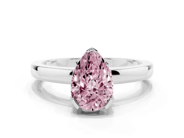Fancy Pink Pear Cut Cut Solitaire Ring with Four-Prong Setting and Classic Band White gold