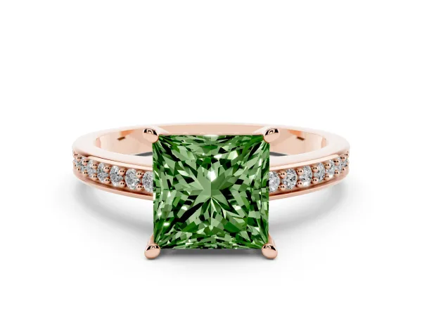 Fancy Green Princess Cut Solitaire Pavé Band Prong Setting Ring Rose gold