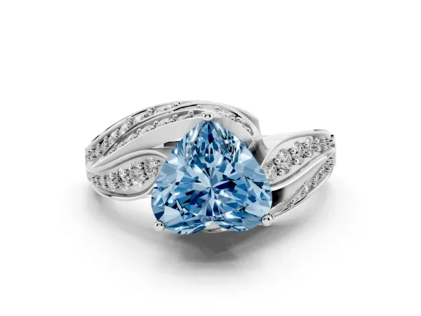 Fancy Blue Heart Cut Diamond Solitaire Ring with Prong Setting and Twisted Pavé Band Platinum