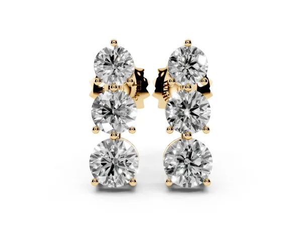 Three-Stone Round Diamond Prong-Set Drop Earrings Yellow gold