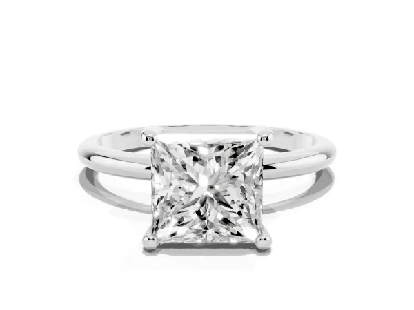 Princess Cut Solitaire Diamond Ring with 4-Prong Setting on a Classic Band White gold