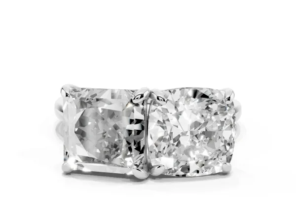 Cushion and Princess Toi Moi Ring with Prong Setting and Plain Band White gold