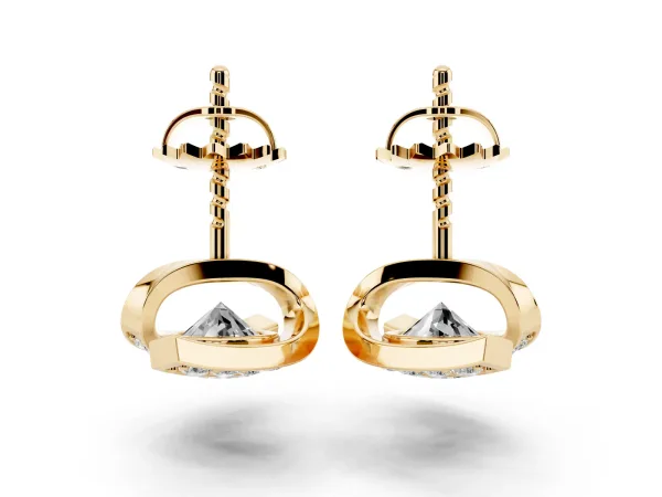 Round Diamond Curve Wave Stud Earrings Yellow gold