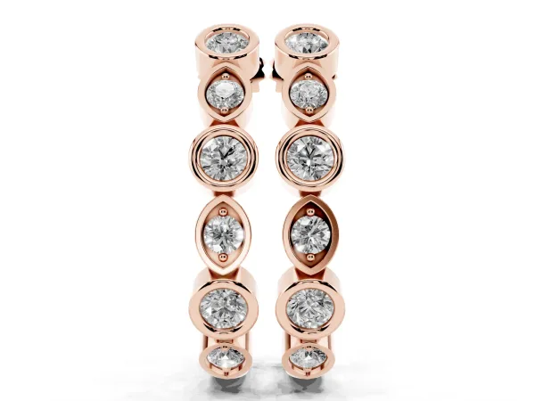 Bezel-Set Round and Marquise Diamond Hoop Earrings Rose gold