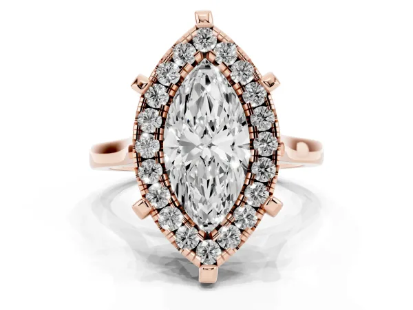 Marquise Cut Diamond Cluster Halo Solitaire with Four-Prong Setting Rose gold