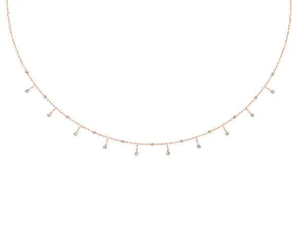 Round Bezel Set Diamond Station Necklace with Cable Chain Rose gold