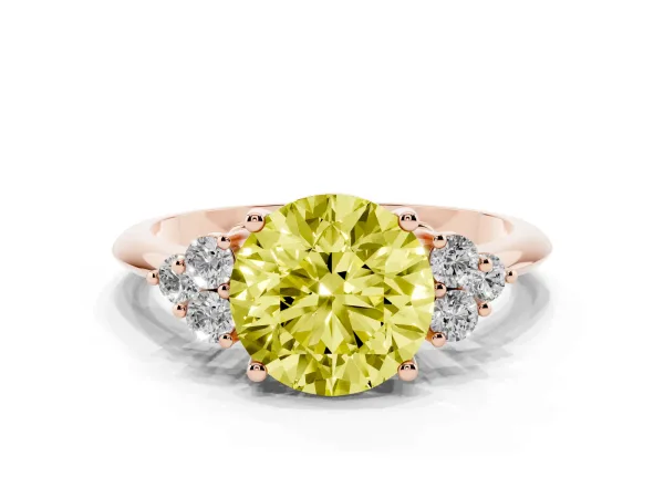 Fancy Yellow Round Cut Cut Diamond Cluster Ring with Solitaire Band and Four-Prong Setting Rose gold